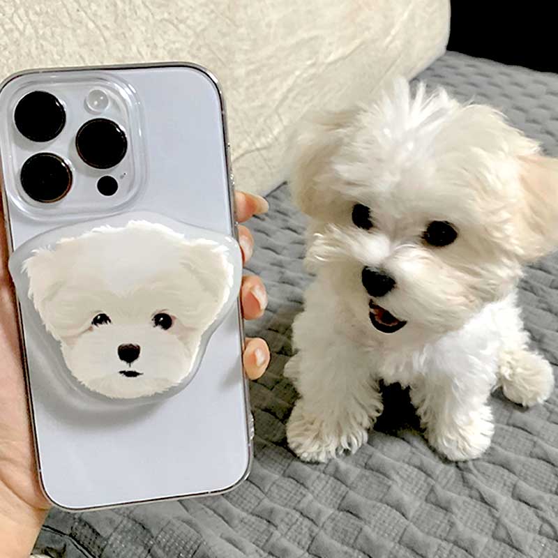 custom phone grip and a dog