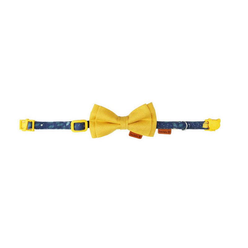 cute floral cat collar with solid color bow tie yellow