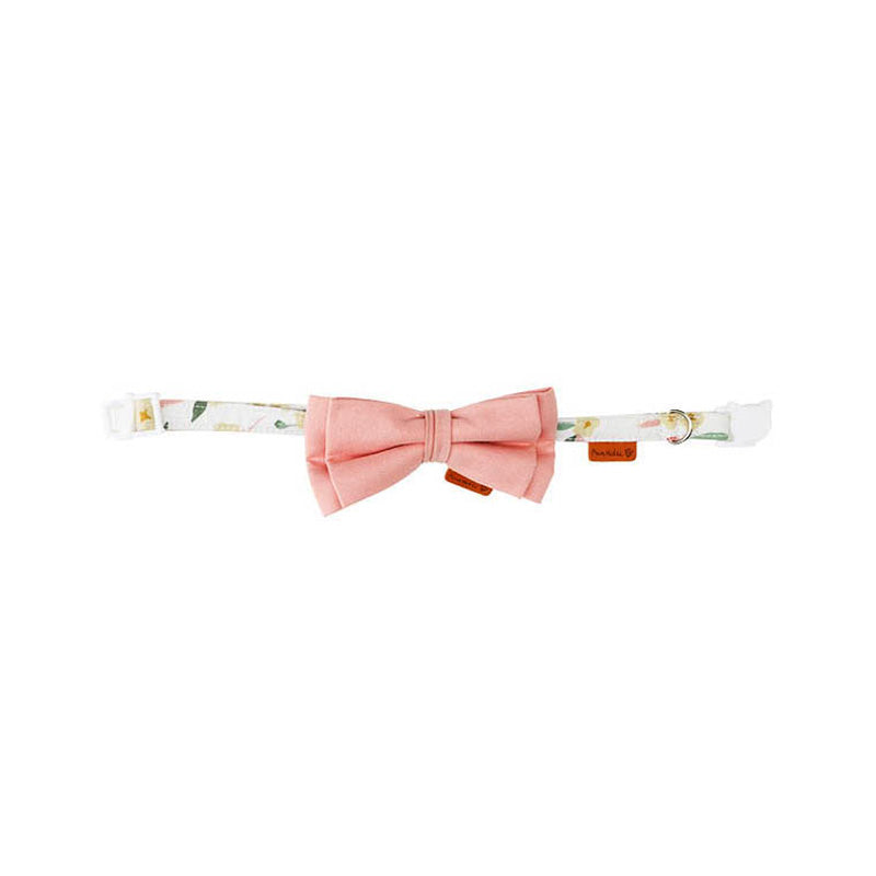 pink cute floral cat collar with solid color bow tie