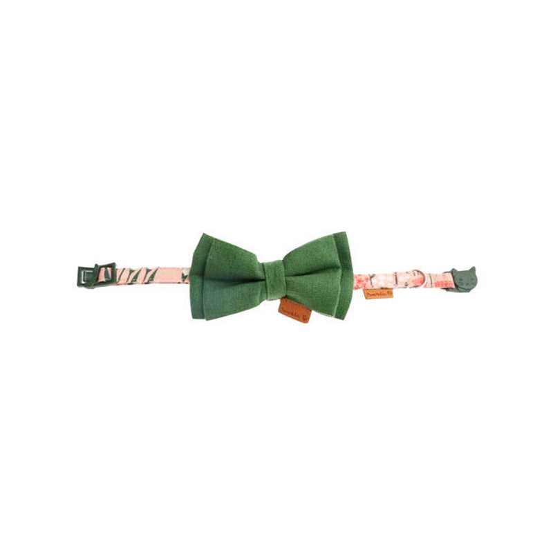 cute floral cat collar with solid color bow tie green