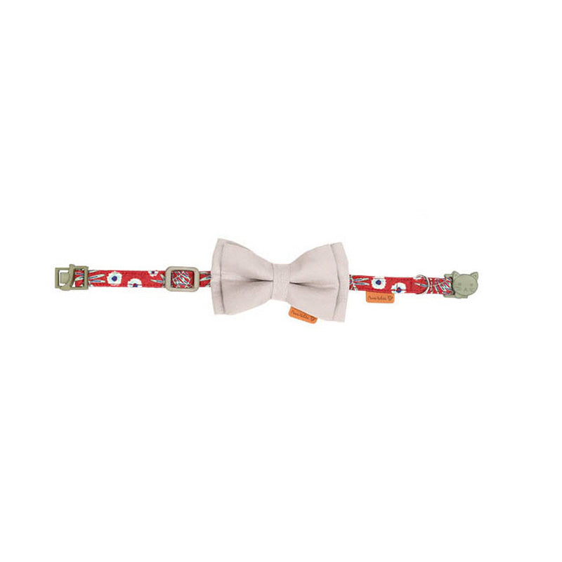 gray cute floral cat collar with solid color bow tie