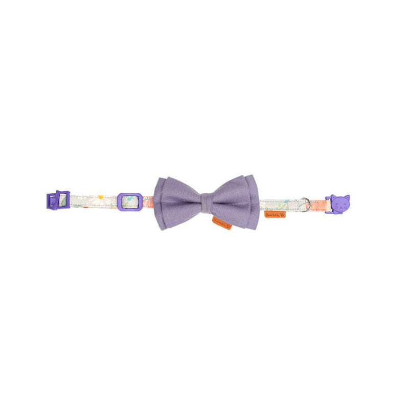 cute floral cat collar with solid color bow tie purple