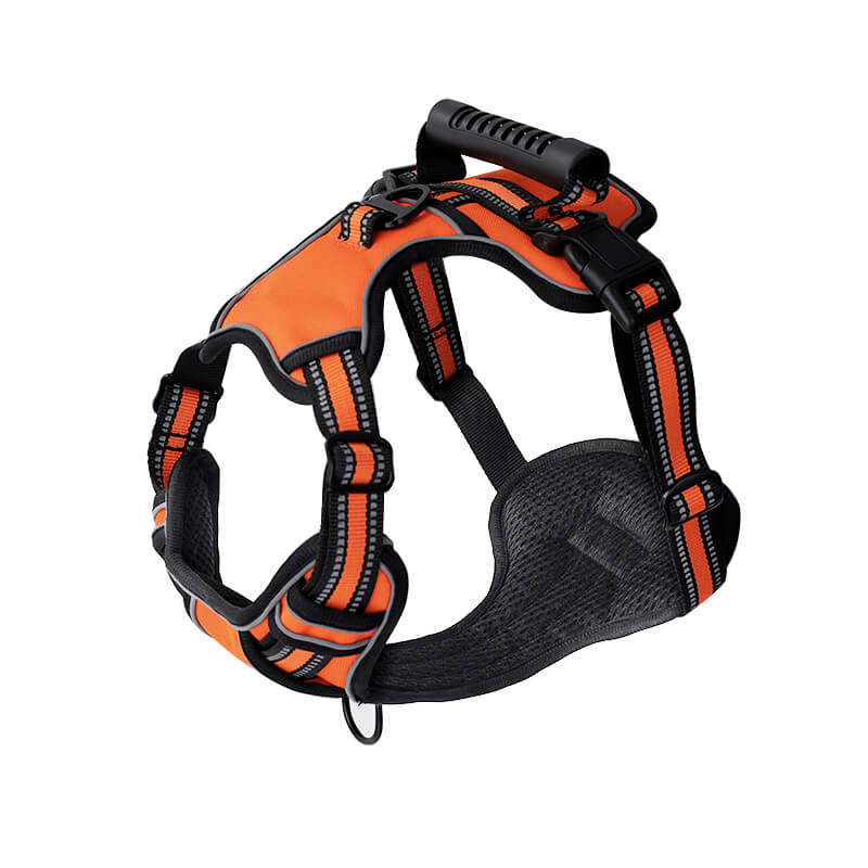 no pull reflective dog harness with strong handle orange