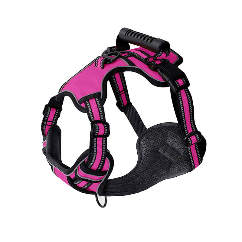 no pull reflective dog harness with strong handle pink