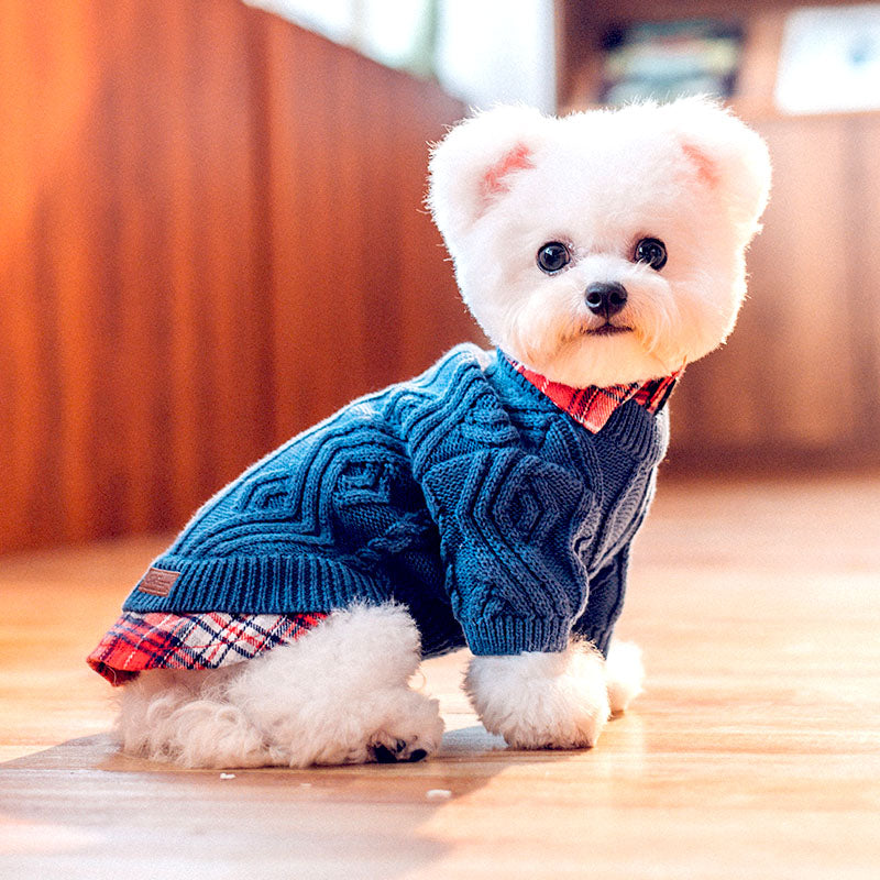 vintage fake two piece dog sweater darkblue